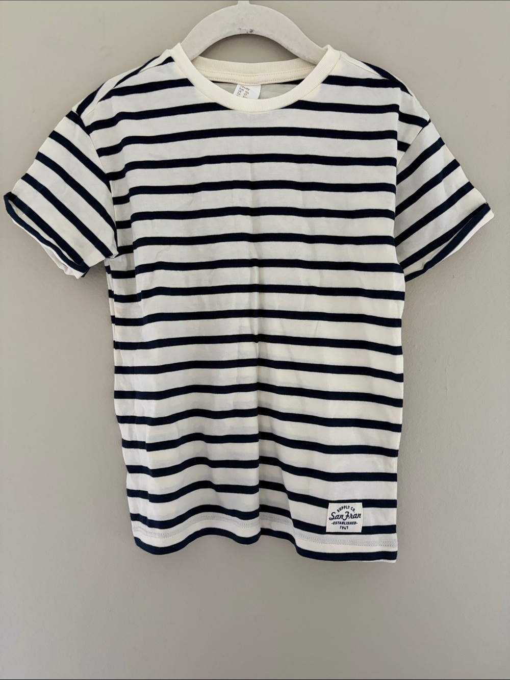 H&M White & Navy Striped Short Sleeve Tee 4T